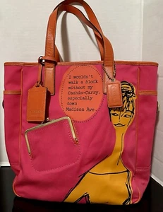 COACH Bonnie Cashin Carry Madison Ave Canvas Tote Fuchsia Orange w Luggage Tag - Picture 1 of 13