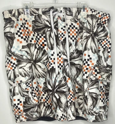 Bermuda de natação masculina Arizona Jean Co. XL branca marrom aparência geométrica abstrata - Imagem 1 de 4