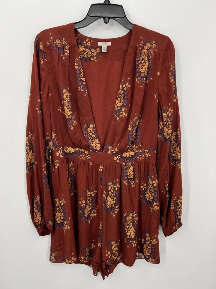 Mameluco Ecote Mujer 6 Marrón Óxido Floral Manga Larga Cuello en V Boho Festival Foto 1 de 4