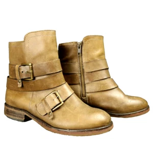 T&B Botines Cuero Genuino Envejecido Correas Hebilla Marrón Claro 6.5 EE. UU. - Imagen 1 de 20