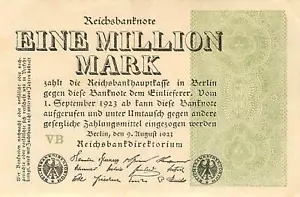 Deutschland Germany 1 Millionen Mark 1923 (FZ: VB) gebraucht - Bild 1 von 2