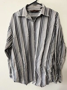 Perry Ellis Portfolio Men's Gray Striped Long Sleeve Button Down Shirt Size XL - Picture 1 of 5