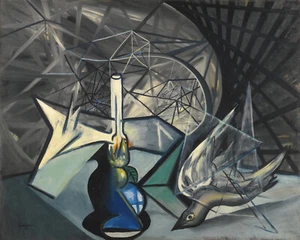 Oscar Dominguez - The Oil Lamp and the Dove 1942 Signed - 17"x22" Fine Art Print - Picture 1 of 1