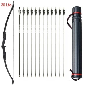 57 in Archery Recurve Bow Right Left Hand / 12X Fiberglass Arrows / Tube Quiver - Picture 1 of 22