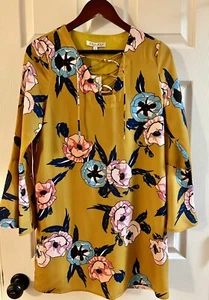 Joy Joy Kleid Damen klein gold bunt Blumenmuster gefüttert neu mit Etikett - Bild 1 von 9