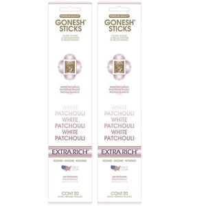 Gonesh Incense Sticks WHITE PATCHOULI EXTRA RICH 2 Pack 160 Incense Sticks Total - Picture 1 of 1