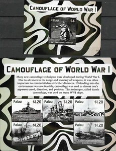 "PALAU - 2015 MNH ""Primera Guerra Mundial - Camuflaje de la Primera Guerra Mundial"" ¡Dos hojas de recuerdo!¡!!¡! - Imagen 1 de 3