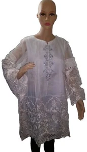 Agha Noor Silk Chiffon Hand Embroidered Indian Pakistani Dress - Bild 1 von 5