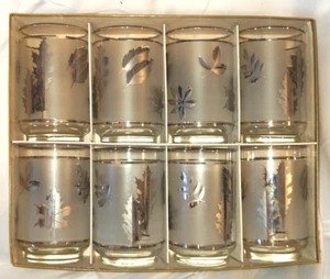 Juego de 8 vasos de colección MCM Libbey Hostess 12 oz hojas de follaje plateado CAJA ORIGINAL - Imagen 1 de 5