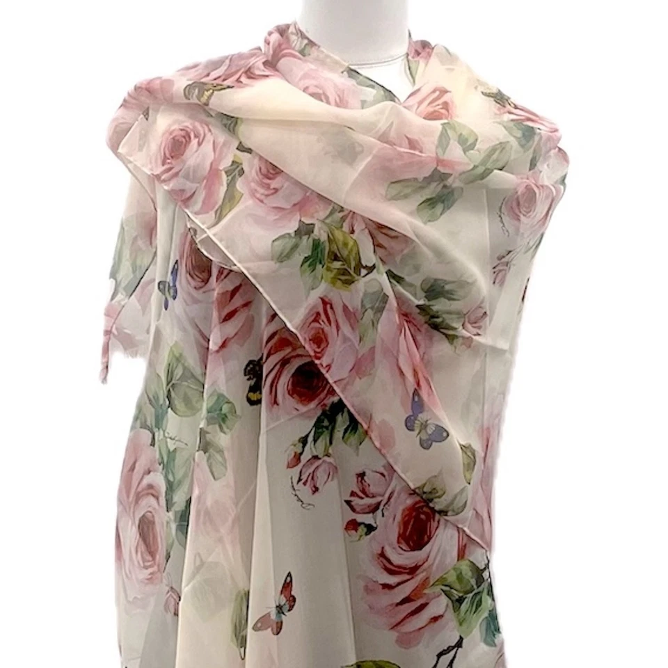 Dolce & Gabbana Floral Estampado Lujo Ligero Seda Bufanda Chal Rosa Multi Foto 1 de 4