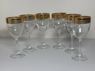 Juego De Colección De 6 Vasos J Preziosi Oro Llave Griega Borde Hecho En Italia Foto 1 de 4