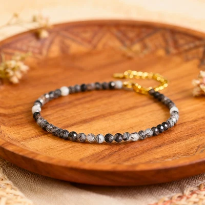 Pulsera delicada de cuarzo rutilado turmalina minimalista 2 mm cristal chakra regalo Foto 1 de 4