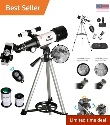 Telescopio refractor de 70 mm listo para viajar con adaptador para teléfono inteligente y control remoto inalámbrico Foto 1 de 4