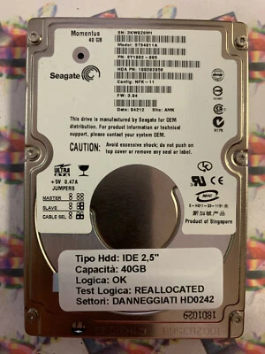 Hard Disk Usato IDE 2,5" 40GB SEAGATE ST94011A 9Y1002-005 3.04 04212 AMK - Immagine 1 di 4