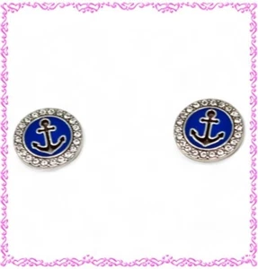 Brighton Anchor Blue Enamel Crystal Post Small Earrings - Picture 1 of 4