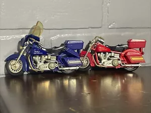 (2) Vintage Matchbox 1 Blue & 1 Red Harley-Davidson 4.5" Toy Motorcycles - Picture 1 of 8