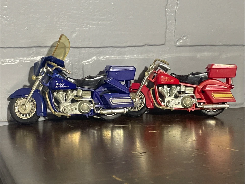 (2) Vintage Matchbox 1 Blue & 1 Red Harley-Davidson 4.5" Toy Motorcycles  - Image 1 of 4