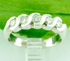 0.53ct 14k Solid White Gold Ladies Natural Diamond Ring Channel set Band 5 stone - Foto 1 di 11