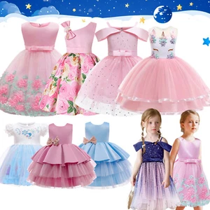Flower Girls Bridesmaid Dress Baby Kids Birthday Party Wedding Dresses Princess - Picture 1 of 36