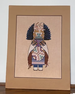 Vtg Crow Mother Kachina Doll Cross Stitch Picture Completed Art Native American - Picture 1 of 6