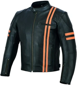 Warrior Mens Motorcycle CE Armour Stripe Genuine Cowhide Leather Biker Jacket - Picture 1 of 9
