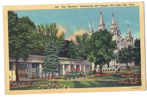 MORMON TABERNACLE & TEMPLE Square Salt Lake City Utah Postcard UT Linen - Picture 1 of 2