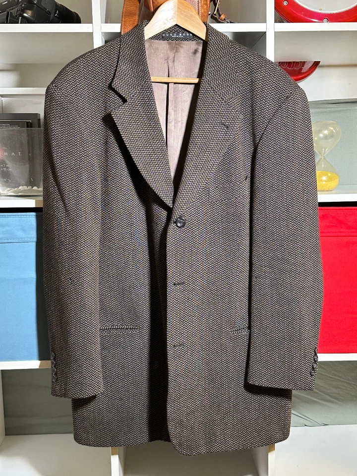 Blazer Hugo Boss Para Hombres 44R Tostado Negro Espiga Chaqueta de Lana Hecha en EE. UU. Foto 1 de 4