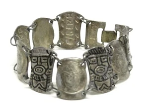Antique Silver Columbian 10 Centavos Coin Panel Bracelet CGena Primitive Jewelry - Picture 1 of 10