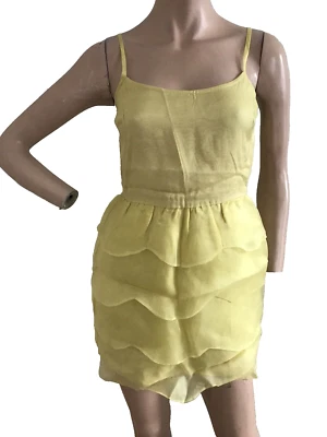Topshop желтый многоуровневые гребешка шелковые органзы вечернее платье Uk 6 Eu 34 US 2 Xs новое с этикетками - Изображение 1 из 4