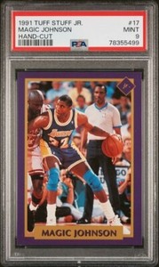 1991 Tuff Stuff Jr Insert #17 MAGIC JOHNSON w/ MICHAEL JORDAN NBA Finals PSA 9