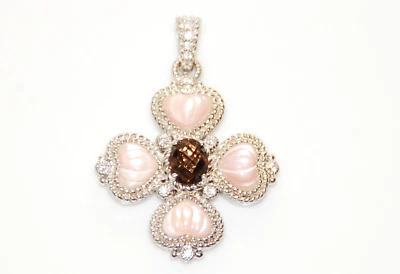 Colgante potenciador cruz corazón plata 925 Judith RIPKA - FREGONA ROSA, cuarzo ahumado, circonita cúbica Foto 1 de 4