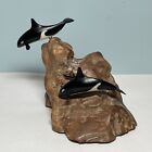 Paire de figurine vintage John Perry ORCA sculpture épaulard duo Burl Wood