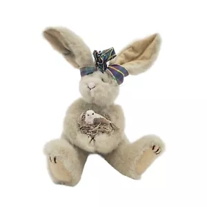 Hase Kaninchen Plüschtier hält Baby Vogel im Nest Ostergeschenk 10 Zoll verbunden Vintage - Bild 1 von 6