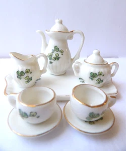 Lefton Vintage Minature Shamrock Clover Irish Porcelain Tea Set Complete - Picture 1 of 4