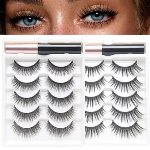 5Pair Magnetic False Eyelashes Magnetic Liquid Eyeliner Reusable EasyWear Lashes - Picture 1 of 19