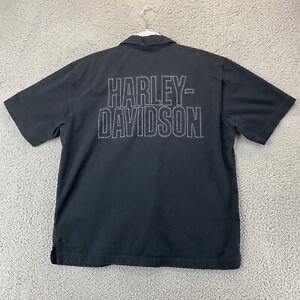 Harley Davidson Size Large Black Embroidered Vented Back Biker Button Shirt Men