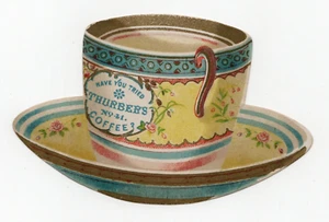 Victorian Trade Card Thurber's Coffee Die Cut Cup Mug - Bild 1 von 2