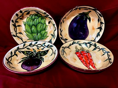 Certified International Linda Jacque Set Of 4 Vegetables Pasta Bowls 9 1/4" - Image 1 of 2