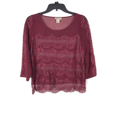 Blusa ligera de encaje de vieira Lucky Brand para mujer talla XS granate vino tinto   Foto 1 de 4