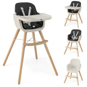 3-in-1 Kids Convertible Wooden Adjustable Toddler High Dining Chair With Cushion - Picture 1 of 11