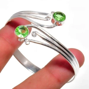 Green Peridot Gemstone Handmade 925 Sterling Silver Jewelry Bangle Sz 7-8 - Picture 1 of 1