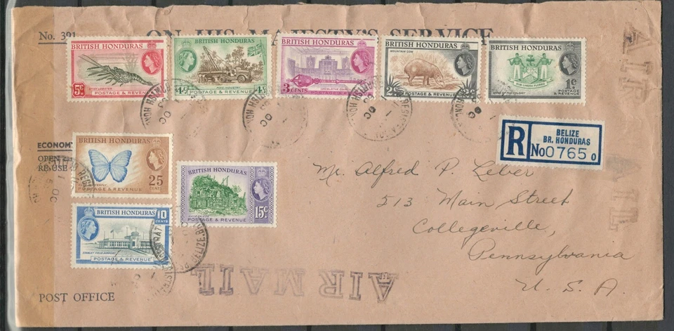 HONDURAS  BRITISH COMMONWEALTH QEII COVER TO USA REGISTERED LOT (BCL 14) - Image 1 of 1