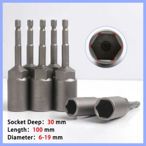 100mm Hex Deep Socket Nut Driver Bit Impact Driver Drill 6mm-19mm 1/4" Hex Shank - Picture 1 of 6