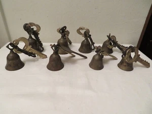 Vtg Antique Lot of 8 Brass Hand Bells Handbells w Keys Christmas Holiday AS IS - Picture 1 of 8