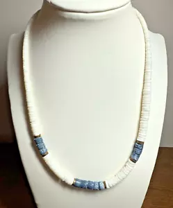 Native American Santo Domingo Pen Shell Heishi Shell 16" Choker Necklace White - Picture 1 of 14