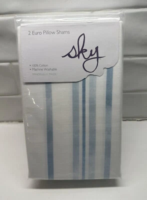 NEW Sky Bristol Stripe Euro Sham Set 26" x 26" 100% Cotton FREE Shipping - Image 1 of 4