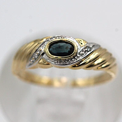 18K Yellow Gold Natural Montana Sapphire and Diamond Ring size 6.75 - Image 1 of 4