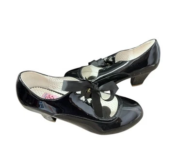 NUEVO SIN ETIQUETAS PIN UP COUTURE WIGGLES Negro Charol Tacones Media Altura Talla 10/40 Foto 1 de 4