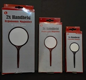 3 pc Handheld Magnifiers 2X 3X 5X Ergonomic Design Scratch Resistant Glass Lens - Picture 1 of 5