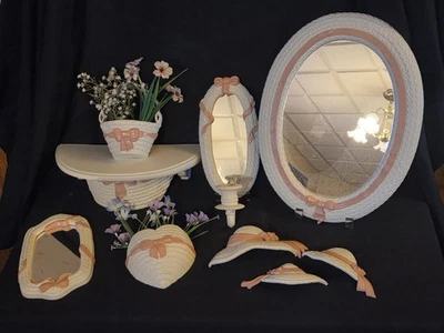 JUEGO DE 9 PIEZAS BURWOOD HOGAR INTERIOR PARED BLANCO ROSA CINTA ESPEJO APLIQUE Decoración Pared Foto 1 de 4